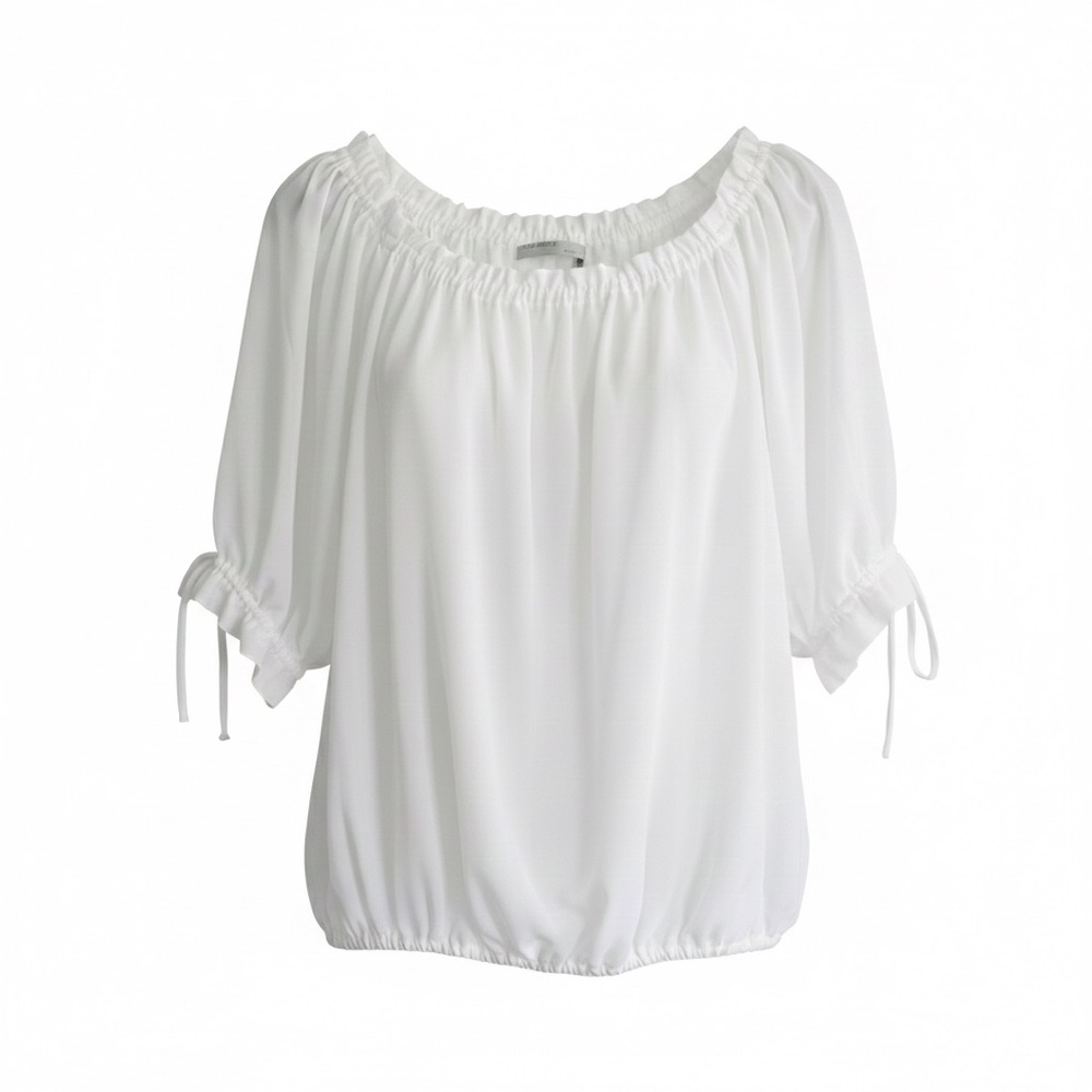 Old Navy White Puff Sleeve Balloon Hem Peasant Top Size Medium